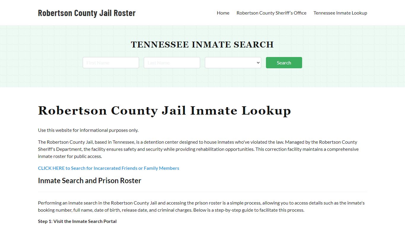 Robertson County Jail Roster Lookup, TH, Inmate Search