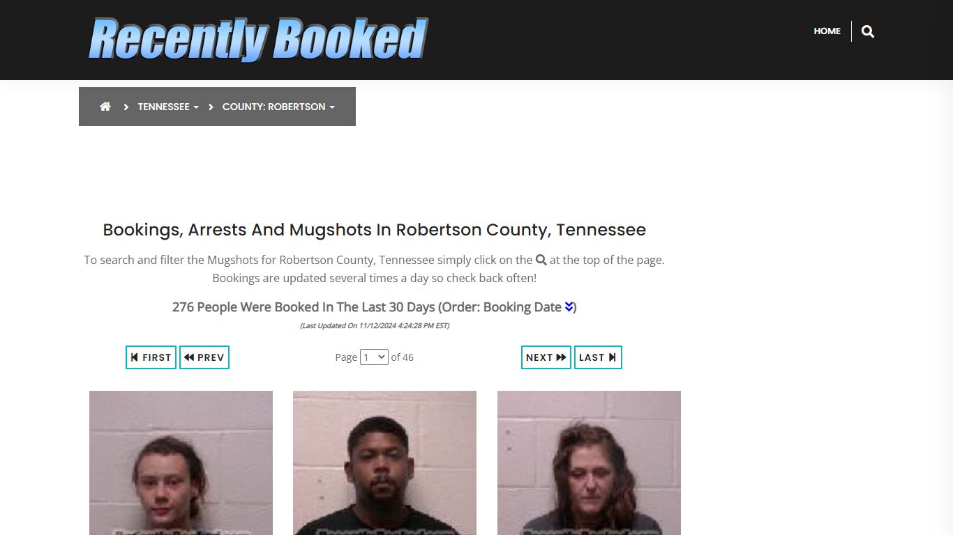 Bookings, Arrests and Mugshots in Robertson County, Tennessee