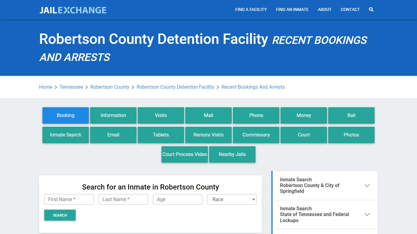 Robertson County Detention Facility TN Recent Arrests and Bookings